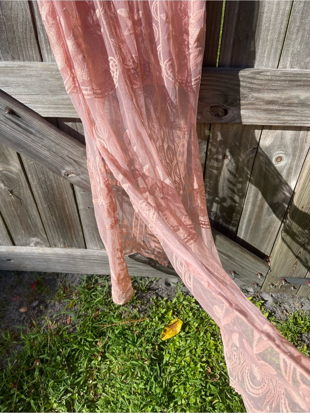 Sheer Blush Pink Lace Maxi Dress Sz XL - Picture 7 of 11